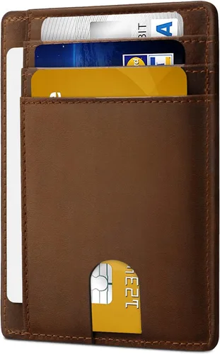 Miniatura 2 de Cartera delgada minimalista de cuero para tarjetas de crédito RFID bloqueo con ventana de identificación