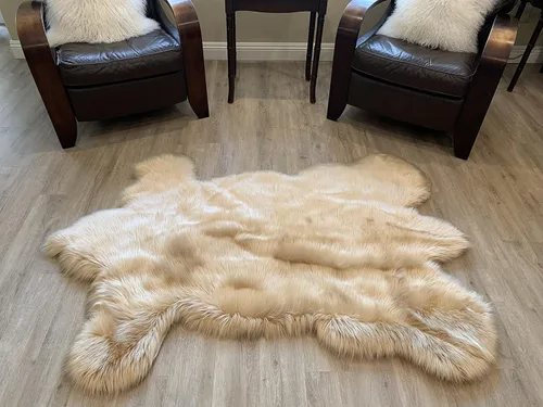Miniatura 4 de LAMBZY - Alfombra de piel de oveja sintética súper suave hipoalergénica sedosa, estilo peluche de oso, para sala de estar, habitación de niños, sofá
