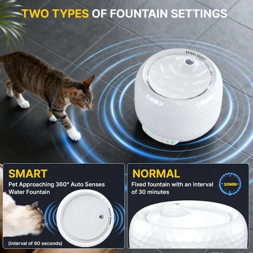 Miniatura 3 de Fuente de agua automática para gatos, fuente de agua para mascotas de 62 oz/1.8 L con bomba ultra silenciosa, fuente pequeña para gatos con dos
