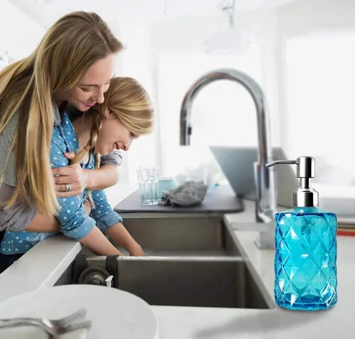 Miniatura 4 de JASAI Dispensador de jabón Diamond Design con bomba de jabón de acero inoxidable 304 a prueba de óxido, dispensador de jabón de cocina de 12 onzas