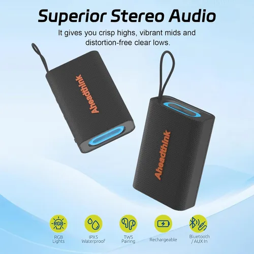 Miniatura 6 de Altavoz Bluetooth, inalámbrico portátil, IPX5 impermeable, Bluetooth 5, luces de color RGB, sonido estéreo fuerte, bajo, emparejamiento TWS