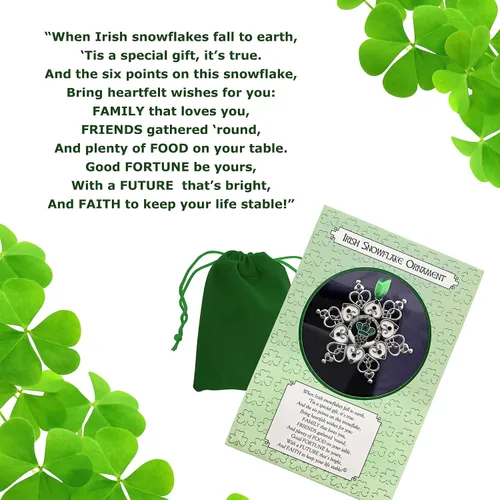 Miniatura 3 de Adorno de Navidad irlandés – Claddagh – Copo de nieve irlandés – Filigrana de metal y joyas – Bolsa de almacenamiento de regalo incluida mide 3 x 3
