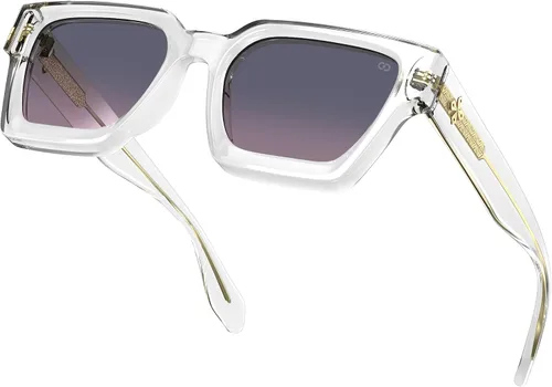 Miniatura 42 de VISOONE Moda 100% UV400 Protección Rectángulo TR90 Y2K Gafas de sol Accesorios para Mujeres Hombres RIVER, Carne de suelo/Gris Rosa