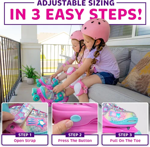 Miniatura 5 de XinoSports - Patines ajustables para niños y niñas con ruedas iluminadas (de 5 a 20 años) - Patines con ruedas iluminadoras Arcoíris