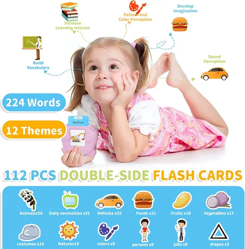 Miniatura 2 de Tarjetas flash parlantes para niños pequeños con 224 palabras visuales, juguetes Montessori, terapia del habla, juguetes sensoriales para autismo