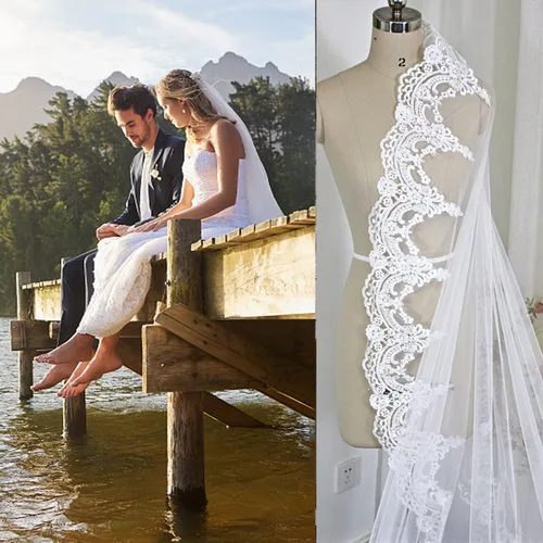 Miniatura 3 de LIANSHI Single layer Wedding bridal Veil Lace Appliques With Comb 3M