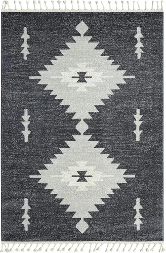 Miniatura 3 de Abani Southwest - Alfombra de área gris neutro, diseño tribal de diamante de 6 x 9 pies, alfombra para sala de estar con borlas