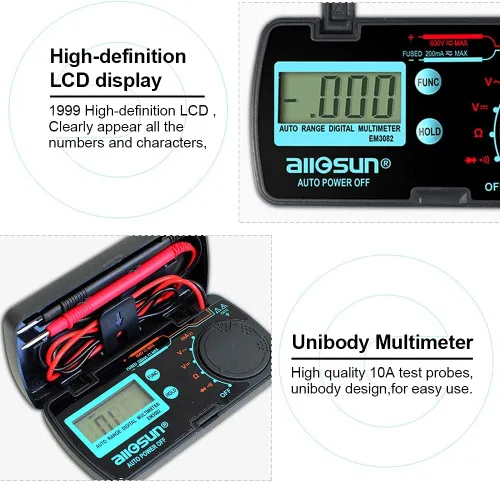 Miniatura 5 de allsun Mini rango automático plegable multímetro digital probador automotriz AC DC Volt AMP Ohm LCD Voltímetro de viaje Amperímetro probador