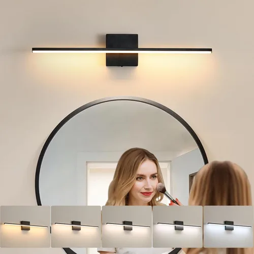 Miniatura 2 de Lámpara de tocador de baño moderna de 24 pulgadas, lámpara de baño negra de 18W sobre espejo, aplique de pared LED regulable de 5CCT para espejo