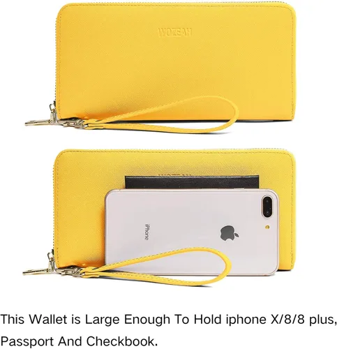 Miniatura 3 de WOZEAH - Cartera de piel sintética con cremallera y bloqueo RFID para mujer ideal para viajar