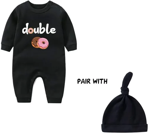 Miniatura 11 de YSCULBUTOL Conjunto de mameluco para bebé gemelos, divertido doble problema, lindo mameluco para niña, mono gemelo, conjunto de sombrero