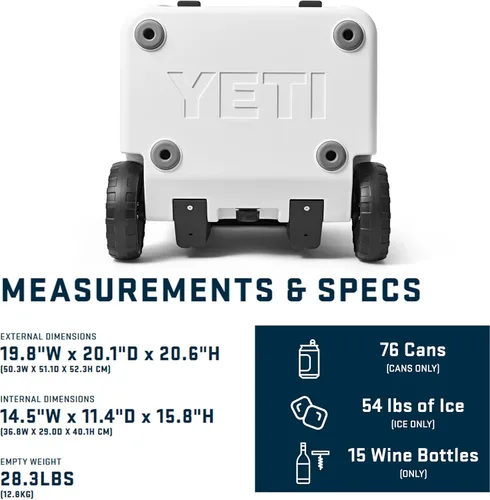 Miniatura 4 de YETI Roadie 48 - Hielera con ruedas y mango retráctil de periscopio Blanco
