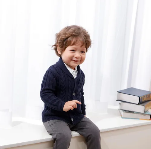 Miniatura 3 de Feidoog Cárdigan de ganchillo para bebés y niños, cuello en V, suéter de punto con botones para niños pequeños