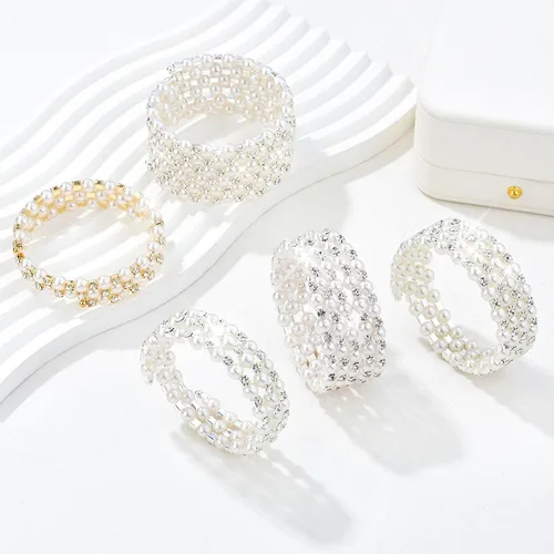 Miniatura 6 de Long tiantian Juego de pulseras de perlas para mujer, pulsera de diamantes de imitación de cristal multicapa, brazaletes con cuentas elásticas
