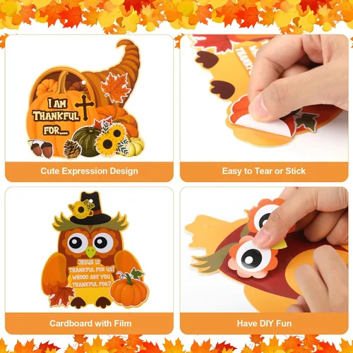 Miniatura 3 de Outus 24 piezas de manualidades religiosas de otoño para niños, calcomanías de calabaza y Jesús de cosecha de otoño, adornos colgantes