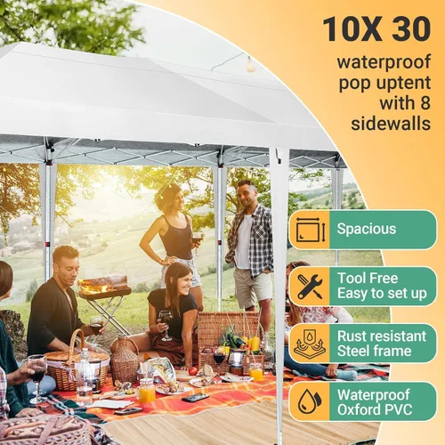 Miniatura 8 de COBIZI - Carpa plegable de 10 x 30 pies para fiestas con 8 paredes laterales, toldo instantáneo comercial impermeable, carpa de 10 x 30 pies