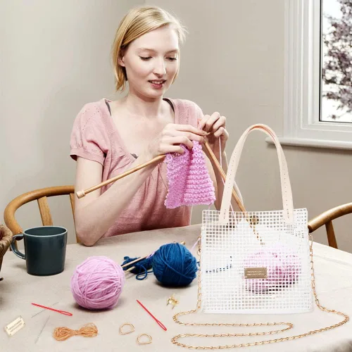 Miniatura 4 de WADORN Kit de fabricación de bolsas de ganchillo y tejido a mano, hojas de lona de plástico de malla tejida a mano para bordado y punto de cruz