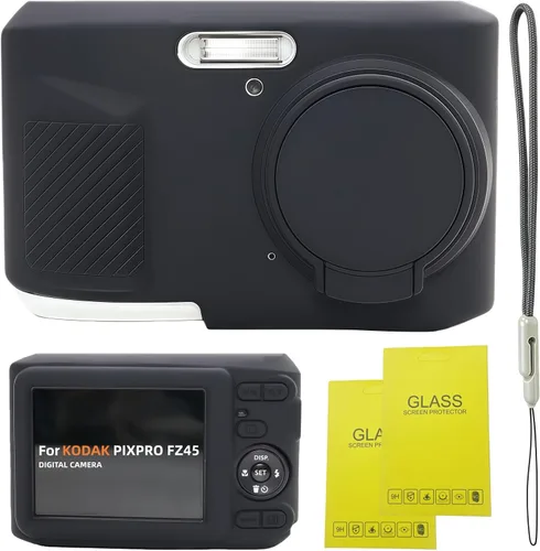 Funda para Kodak PIXPRO FZ45, FZ45 Accesorios: Funda protectora de silicona suave con cubierta extraíble para lentes, incluye 2 protectores de Negro