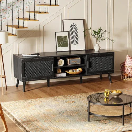 Miniatura 5 de SUPERJARE Soporte de TV para TV de 65 pulgadas, centro de entretenimiento con estante ajustable, consola de TV con 2 gabinetes, consola multimedia