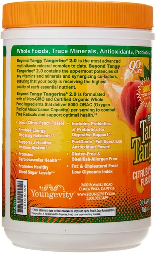 Miniatura 3 de Youngevity Beyond Tangy Tangerine 2.0 Citrus Peach Fusion Complejo multivitamínico y mineral, hecho con alimentos naturales y integrales, 8,000 ORAC
