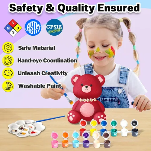 Miniatura 3 de FUNZBO Kit de lámpara para pintar tu propio oso – Suministros de arte y manualidades, kits de pintura para niños y adolescentes, juguete de luz