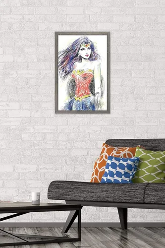 Miniatura 2 de Trends International DC Comics - Wonder Woman - Póster de pared de boceto, 14.725 x 22.375 pulgadas, versión enmarcada de madera de granero