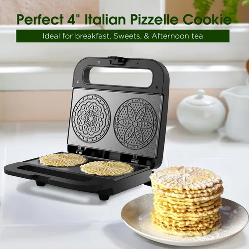 Miniatura 2 de Máquina Preparadora de Pizzelle, Mini Horno Eléctrico Antiadherente para Pizzelle y Galletas para Vacaciones, Fiestas, Postres