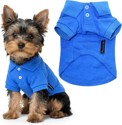 Miniatura 28 de Parisian Pet Polo para perro – Camisa de algodón transpirable en amarillo sólido – Ropa de verano tipo pullover con cuello abotonado para perros
