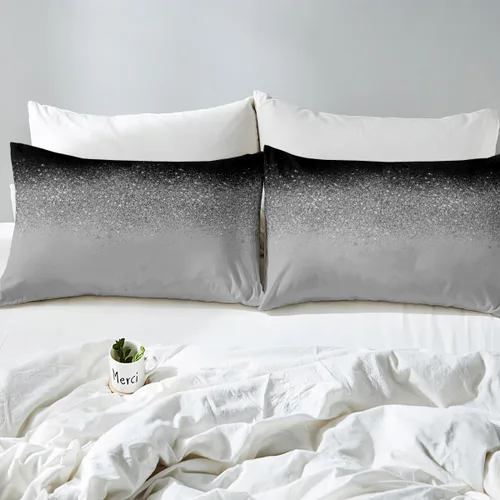 Miniatura 4 de Manfei Juego de sábanas con purpurina tamaño individual, juego de ropa de cama negro y gris para decoración de habitación de niños, niñas