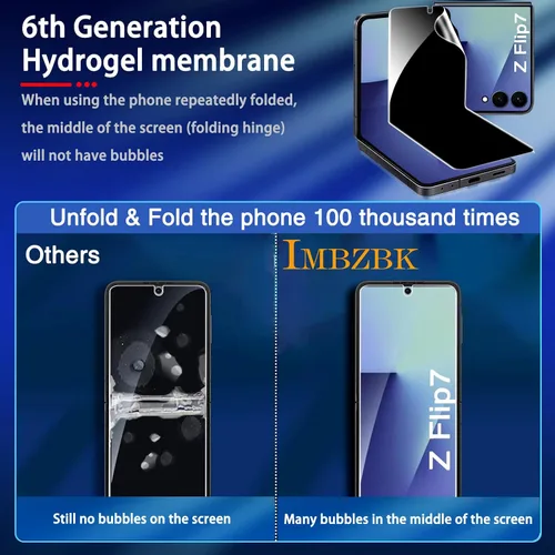 Miniatura 4 de IMBZBK [Instalación automática] Paquete de 2 protectores de pantalla de privacidad para Samsung Galaxy Z Flip 7, 2 películas antiespía interiores +