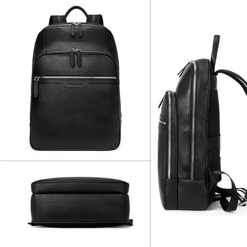 Miniatura 8 de BOSTANTEN Mochila de cuero para hombre 15.6 pulgadas Mochila para portátil de viaje Bolsa universitaria Negro 1-negro