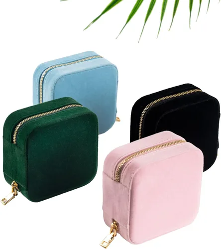 Miniatura 4 de Smileshe Joyero de terciopelo para mujeres y niñas, pequeño organizador de viaje con espejo, mini estuche de regalo portátil, cajas