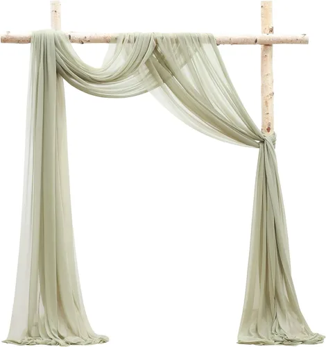Miniatura 15 de Floroom Tela drapeada de arco de boda, 2 paneles de 19 pies, cortinas de tela de gasa blanca, decoración de ceremonia de boda, recepción Blanco