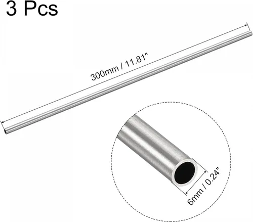 Miniatura 2 de Uxcell Tubo Redondo de Acero Inoxidable 304 de 6mm OD con Grosor de Pared de 0.6mm de 300mm de Longitud, 3 Piezas