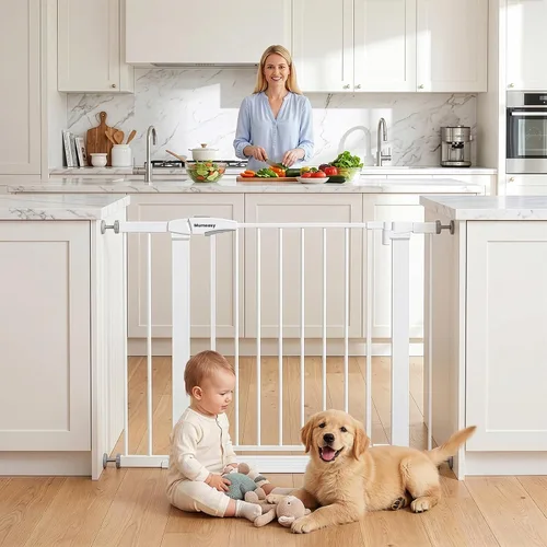 Miniatura 13 de Puerta de bebé para escaleras, puerta de perro de cierre automático de 26 a 40 pulgadas para puertas, puerta infantil montada a presión con puerta