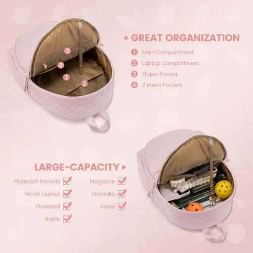 Miniatura 4 de Sucipi Bolsas de tenis para mujeres, Mochila bolsa acolchada para raqueta de tenis para raqueta de tenis, palas de pickleball, bádminton Rosa