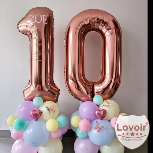 Miniatura 5 de Lovoir Globo de oro rosa de 40 pulgadas con número de 10 dígitos gigantes de papel de aluminio de Mylar para helio de 10º cumpleaños, decoración
