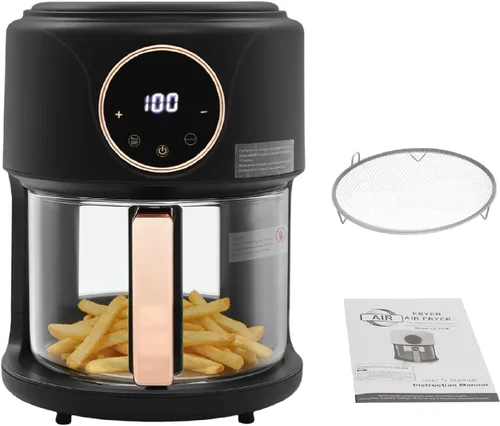Freidora de aire de vidrio de 3.81 cuartos de galón, horno freidora de aire de 1200 W, freidora de aire visible de 360° con pantalla táctil digital