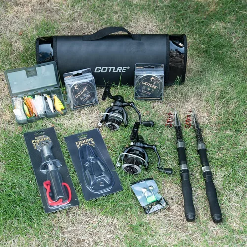 Miniatura 8 de Goture Combos de caña de pescar y carrete - 2 piezas de caña telescópica + 2 piezas de carretes giratorios precargados con bolsa de transporte, kit