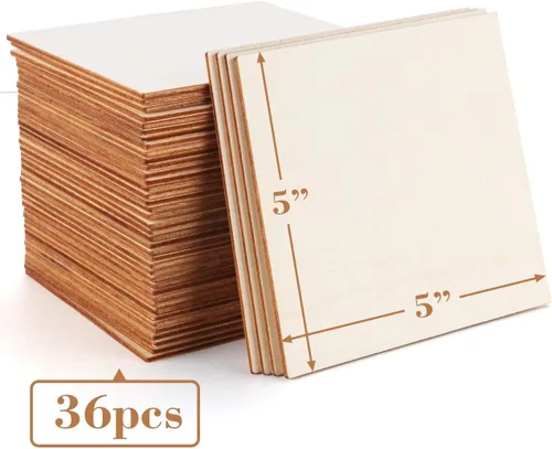 Miniatura 4 de ilauke - Cuadrados de madera de 5 pulgadas para manualidades, 36 unidades, cuadrados de madera en blanco de 0.118 pulgadas y 26 letras grandes