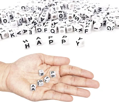 Miniatura 4 de Augshy 500 piezas de cuentas de letras blancas para hacer pulseras, cuentas de alfabeto para hacer pulseras (6 mm)