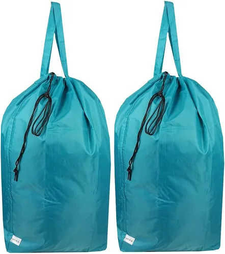 Miniatura 8 de Bolsa de lavandería de viaje lavable con asas y cordón (paquete de 2), resistente lo suficientemente grande como para contener 3 cargas de Gris