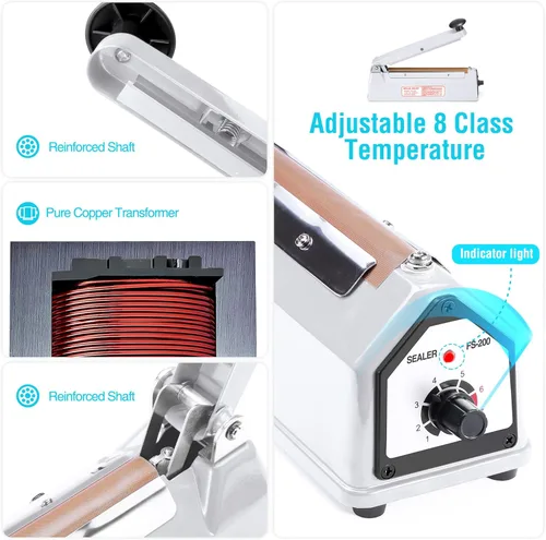 Miniatura 6 de METRONIC Sellador de impulso de 8 pulgadas, máquina selladora térmica manual para bolsas de plástico, selladores de bolsas retráctiles, máquina