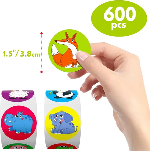 Miniatura 2 de 600 calcomanías motivacionales de animales de dibujos animados, decoración de fiesta, incentivo de recompensas para maestros, paquete de 16 diseños