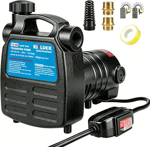 Miniatura 9 de KITLUCK Bomba de agua sumergible, bomba de sumidero de alto flujo de 1-1/4 HP 4500 GPH con interruptor de flotador, cable de alimentación de 23