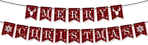 Cartel para fiesta de Navidad, 18 unidades, diseño de cuadrícula roja con texto en inglés "Merry Christmas", tradicional a la antigua, para
