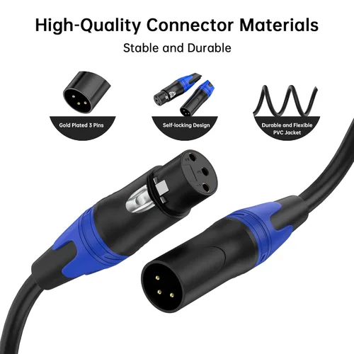 Miniatura 4 de Paquete de 2 cables XLR macho a hembra de 10 pies, cable de micrófono profesional equilibrado, cobre puro y blindaje dual, compatible
