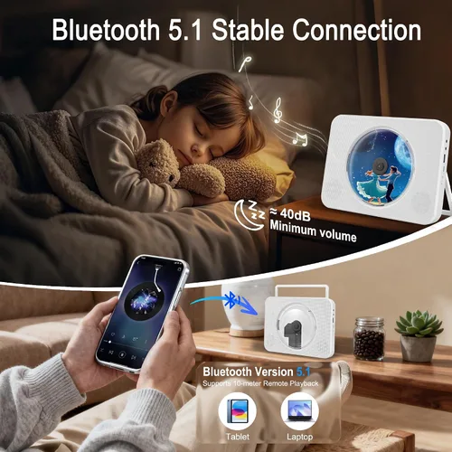 Miniatura 3 de Reproductor de CD con altavoces para el hogar, reproductor de CD Bluetooth para automóvil, con radio Bluetooth/FM/USB/AUX, reproductores de música