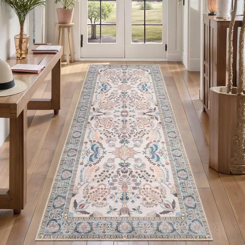 Miniatura 63 de Tangsoo Alfombra lavable para pasillo, antideslizante, 2 x 6 pies, estilo bohemio, floral, vintage, para entrada, suelo suave, para cocina, baño