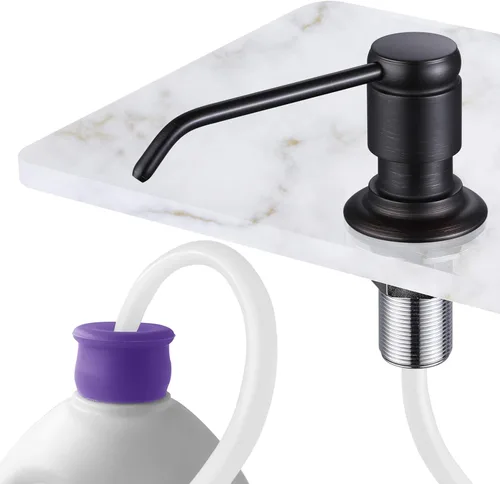Miniatura 12 de GAGALIFE Dispensador de jabón para fregadero de cocina (níquel cepillado) y kit de tubo de extensión, cabezal completo de latón, tubo de silicona